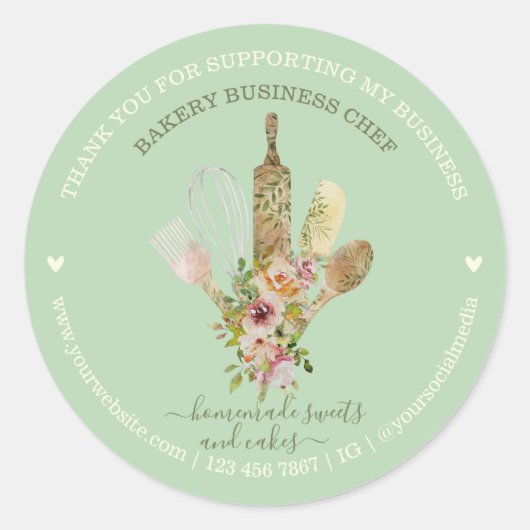 ソフトグリーンフードストアケータリングベーカリーシェフ ラウンドシール (正面)