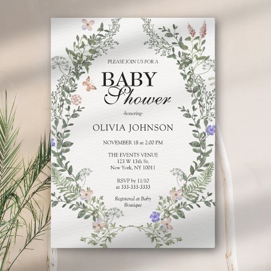 ソフトグリーンボー男女兼用ホフローラベビーシャワー 招待状