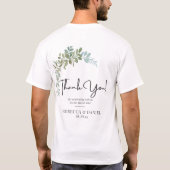 ソフトグリーンユーカリ水彩ラスティックウェディング Tシャツ (裏面)