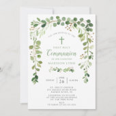 ソフトグリーンリーフファーストコミュニオン招待状 招待状 (正面)