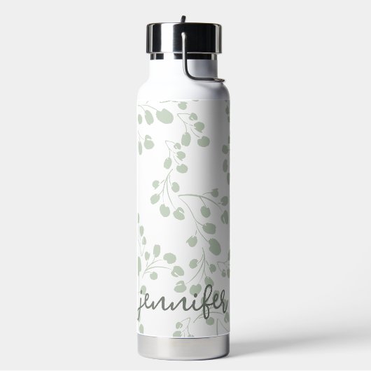 ソフトグリーンリーフフローラモダンの名前の追加 ウォーターボトル (左面)