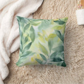 ソフトグリーンリーフ水彩枕 クッション (ブランケット)