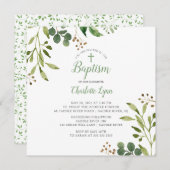 ソフトグリーンリーフ洗礼招待状 招待状 (正面/裏面)