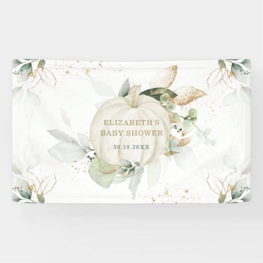 ソフトグリーンリー金ゴールドカボチャ秋ベビーシャワーパーティー 横断幕 (横)