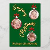 ソフトグリーンレッド&金ゴールド数々の – フォトクリスマス 箔シーズンカード (正面)