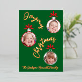 ソフトグリーンレッド&金ゴールド数々の – フォトクリスマス 箔シーズンカード (立ち正面)