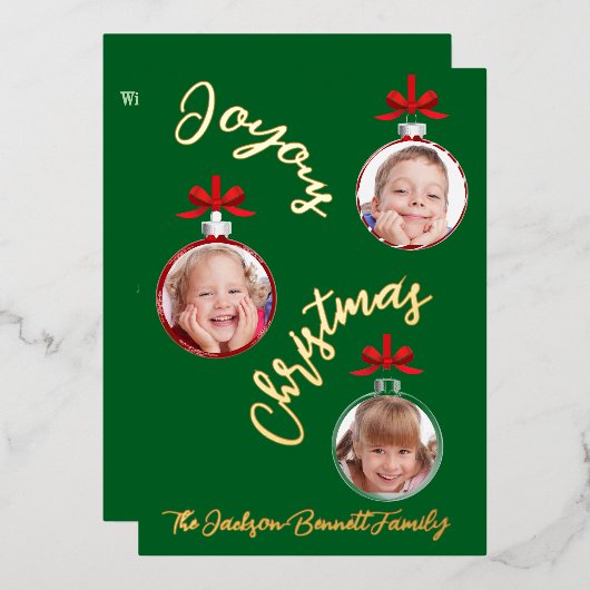 ソフトグリーンレッド&金ゴールド数々の – フォトクリスマス 箔シーズンカード (正面/裏面)