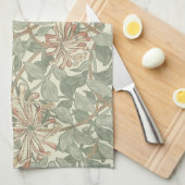 ソフトグリーンヴィンテージウィリアムモリスハニーサックル キッチンタオル (四つ折り)