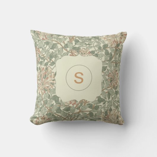 ソフトグリーンヴィンテージウィリアムモリスハニーサックル クッション (正面)