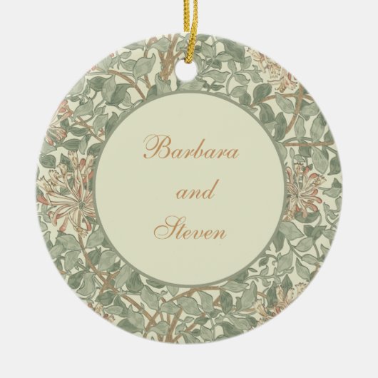 ソフトグリーンヴィンテージウィリアムモリスハニーサックル セラミックオーナメント (正面)