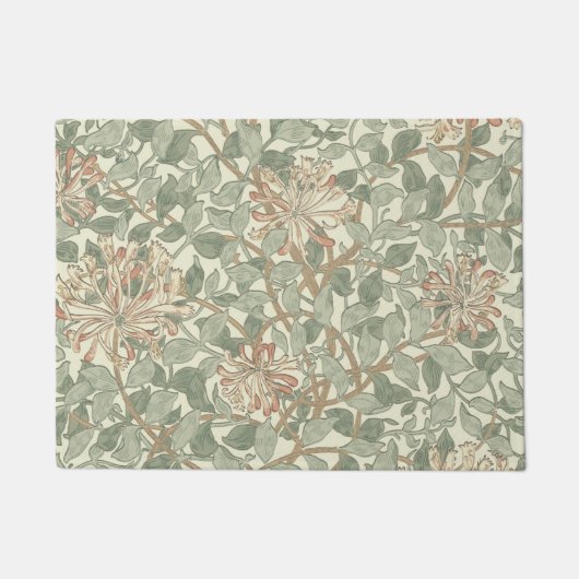 ソフトグリーンヴィンテージウィリアムモリスハニーサックル ドアマット (正面)