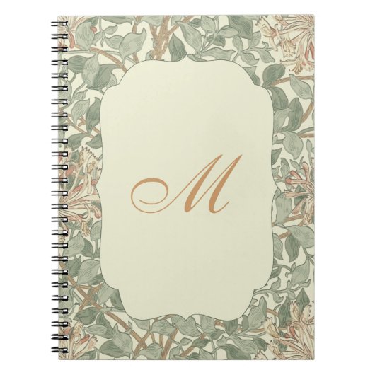 ソフトグリーンヴィンテージウィリアムモリスハニーサックル ノートブック (正面)