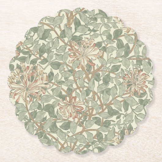 ソフトグリーンヴィンテージウィリアムモリスハニーサックル ペーパーコースター (正面)