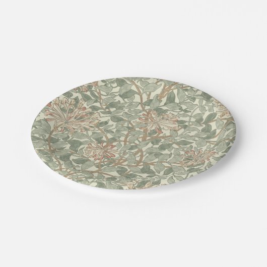ソフトグリーンヴィンテージウィリアムモリスハニーサックル ペーパープレート (アングル)
