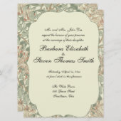 ソフトグリーンヴィンテージウィリアムモリスハニーサックル 招待状 (正面/裏面)