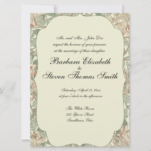ソフトグリーンヴィンテージウィリアムモリスハニーサックル 招待状 (正面)