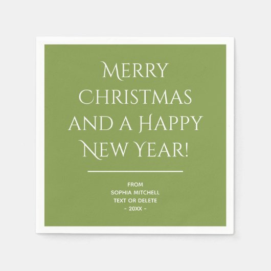  – ソフトグリーン伝統的- Merry Christmas Napkins スタンダードカクテルナプキン (正面)