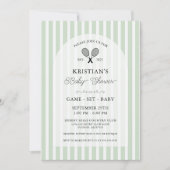 ソフトグリーン名門私立校風のテニスカントリークラブベビーシャワー 招待状 (正面)