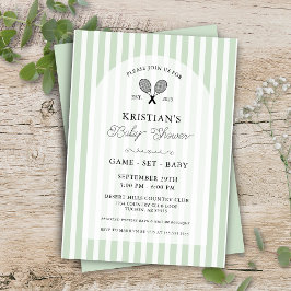 ソフトグリーン名門私立校風のテニスカントリークラブベビーシャワー 招待状