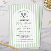 ソフトグリーン名門私立校風のテニスカントリークラブベビーシャワー 招待状