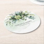 ソフトグリーン多肉性結婚フローラ植物学 ラウンドペーパーコースター (アングル)