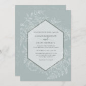 ソフトグリーン幾何フローラ結婚タペストリー 招待状 (正面/裏面)