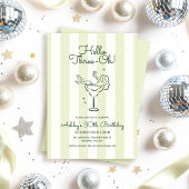 ソフトグリーン手描きカクテルグラス30歳の誕生日 招待状