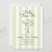 ソフトグリーン手描きカクテルグラス30歳の誕生日 招待状 (正面)