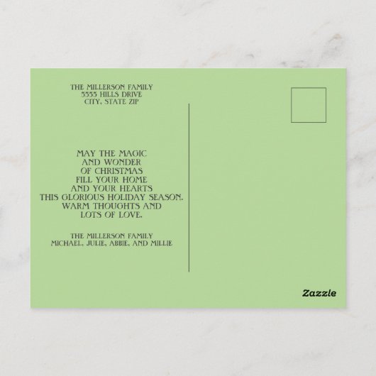 ソフトグリーン数々のフォトクリスマスホリデー挨拶 ポストカード (裏面)