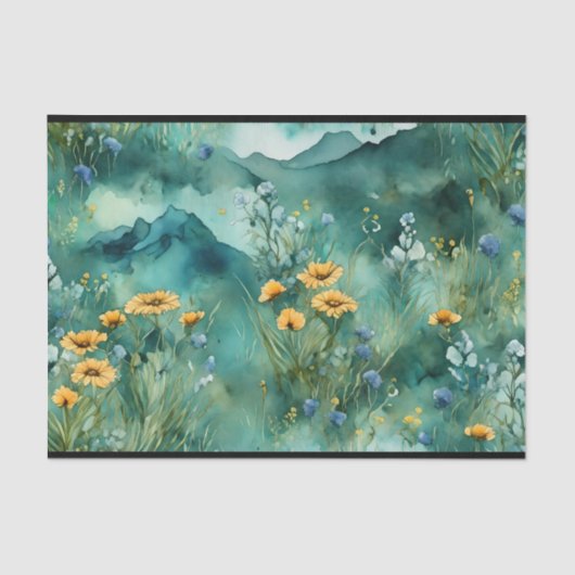 ソフトグリーン水彩風景野花 薄葉紙 (正面)