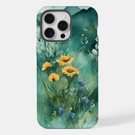 ソフトグリーン水彩風景野花 iPhoneケース (裏面)
