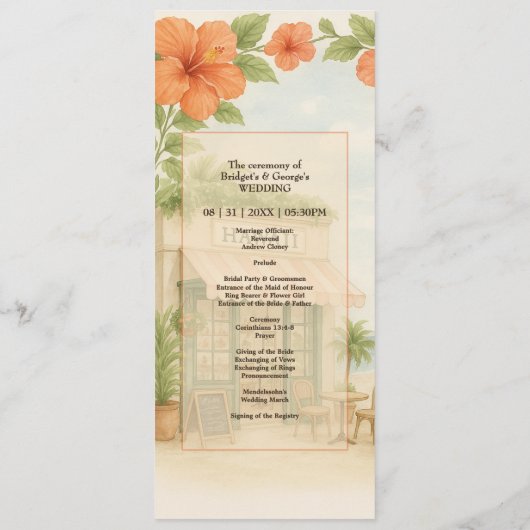 ソフトグリーン熱帯ハワイ行き先結婚式 プログラム (裏面)