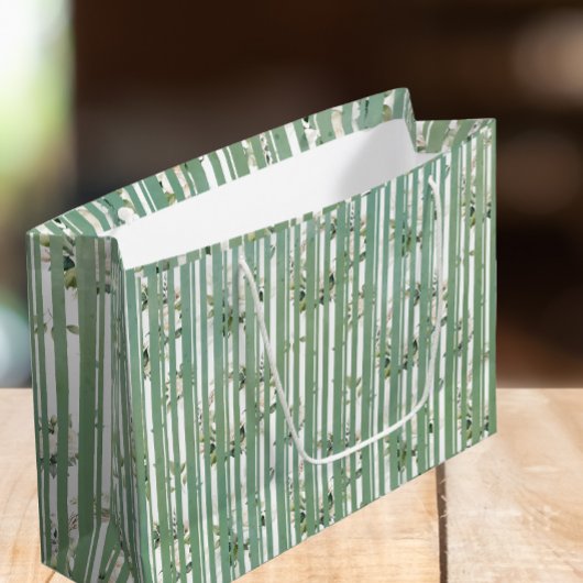 ソフトグリーン白い花抱き枕 ラージペーパーバッグ