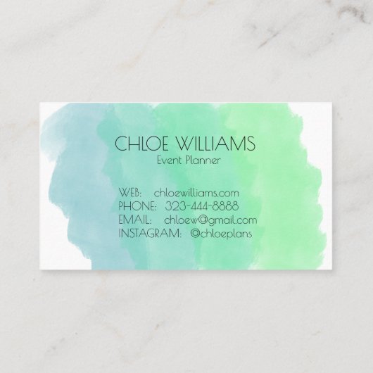 ソフトグリーン絵画ブルーの抽象芸術ブラシ水色 名刺 (裏面)