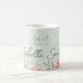 ソフトグリーン&ピンクグリッターフローラSweet sixteenバー コーヒーマグカップ (中央)