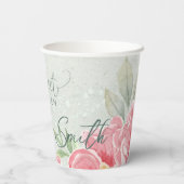 ソフトグリーン&ピンクグリッターフローラSweet sixteenバー 紙コップ (裏面)