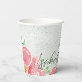 ソフトグリーン&ピンクグリッターフローラSweet sixteenバー 紙コップ (正面)