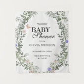 ソフトグリーン ボホ フラワー ジェンダーニュートラル ベビーシャワー タペストリー (正面)