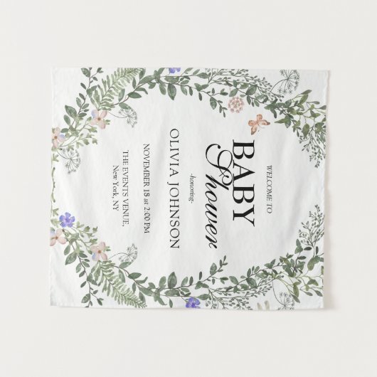 ソフトグリーン ボホ フラワー ジェンダーニュートラル ベビーシャワー タペストリー (正面(横))