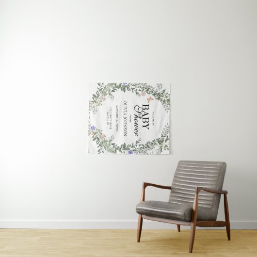 ソフトグリーン ボホ フラワー ジェンダーニュートラル ベビーシャワー タペストリー (インサイチュ(横))