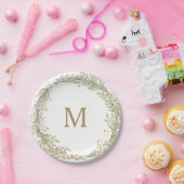 ソフトグリーン モノグラム ブライダルシャワー ペーパープレート (パーティー)