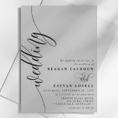 ソフトグレエレガントー書道スクリプ結婚ト 招待状