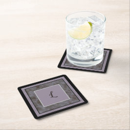 ソフトグレーおよびラベンダーフローラスクロールデザイン スクエアペーパーコースター