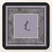 ソフトグレーおよびラベンダーフローラスクロールデザイン スクエアペーパーコースター (正面)