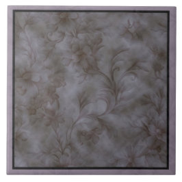 ソフトグレーおよびラベンダーフローラスクロールデザイン タイル