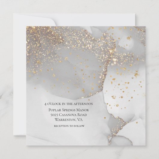 ソフトグレーとキラキラしたモダン金ゴールド結婚ズ 招待状 (裏面)