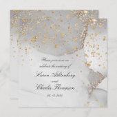 ソフトグレーと輝く金ゴールドモダン結婚ズ 招待状 (正面/裏面)
