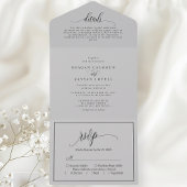 ソフトグレーのシンプルモダンスクリプト オールインワン招待状