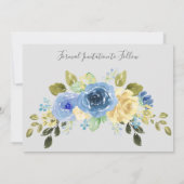 ソフトグレーの青と黄色のバラ 招待状 (裏面)