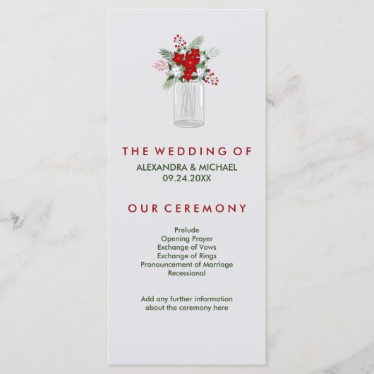 ソフトグレーウィンターホリデーメイソンジャー結婚式 プログラム (正面)